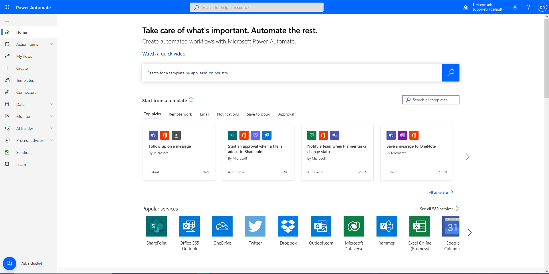 Using power automate toponecrm blog